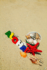 Image showing Wooden colorful word 'Aloha' on the sand