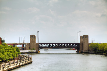 Image showing Bridge across river in downtown Chicago