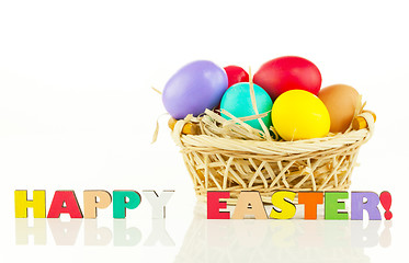 Image showing Basket with the colorful Easter eggs