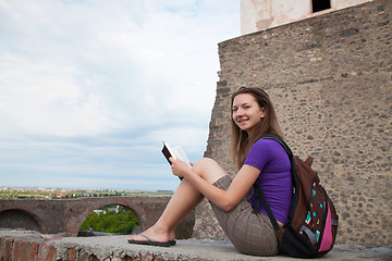 Image showing Teen girl reading the Bible