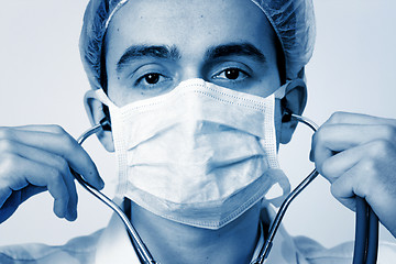 Image showing Portrait of a young doctor with stethoscope.