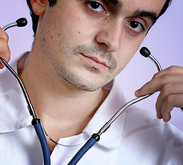 Image showing Portrait of a young doctor with stethoscope.