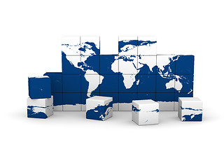 Image showing World map made of blocks