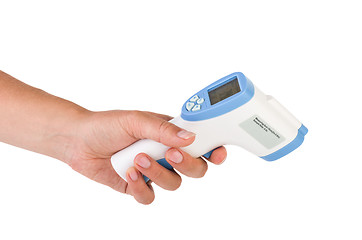 Image showing Hand hold a non-contact IR thermometer