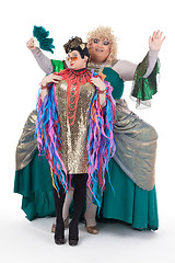 Image showing Two drag queens having fun performing together