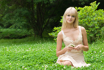 Image showing girl with clover diadem