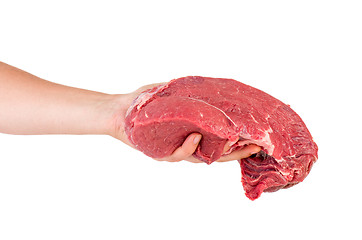 Image showing Hand hold raw veal slab