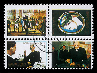 Image showing Collection of stamps printed in Ajman showing pictures of a famous mens and women