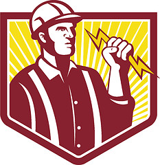 Image showing Electrician Holding Lightning Bolt Retro