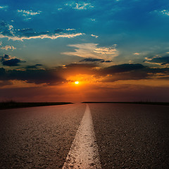 Image showing asphalt road to sunset