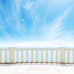 Image showing view to the sea from a balcony under cloudy sky