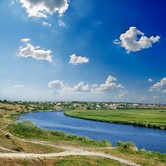 Image showing river and deep blue sky with clouds