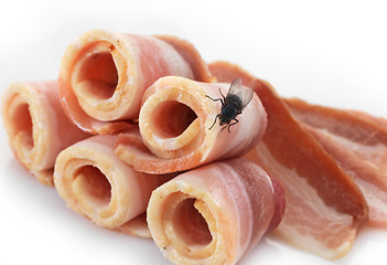 Image showing macro shot of fly on meat