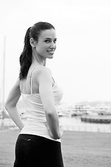 Image showing Young beautiful  woman jogging  on morning