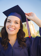 Image showing Happy Graduating Mixed Race Woman In Cap and Gown