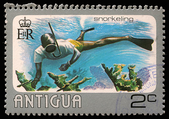 Image showing Stamp printed in Antigua shows water snorkeling