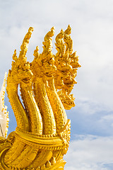 Image showing Thai dragon, golden Naga statue in temple