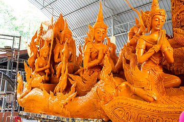 Image showing UBONRATCHATHANI, THAILAND - JULY 23: Candles are carved out of w