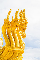 Image showing Thai dragon, golden Naga statue in temple