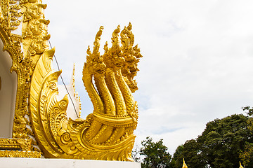 Image showing Thai dragon, golden Naga statue in temple