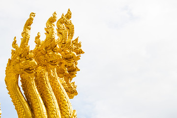 Image showing Thai dragon, golden Naga statue in temple