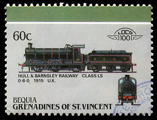Image showing Stamp printed in Grenadines of St. Vincent shows Hull and Barnsley Railway class LS 0-6-0, 1915 U.K.