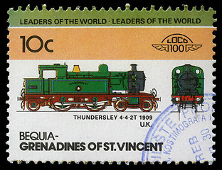 Image showing Stamp printed in Grenadines of St. Vincent shows Thundersley Train 4-4-2T, 1909 U.K.