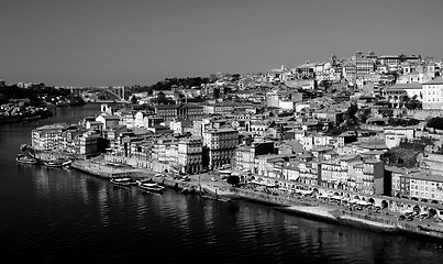 Image showing Portugal. Porto city. View of Douro river embankment  in black a
