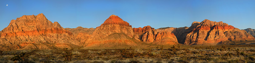 Image showing Moon over Red Rock Canyon, Nevada at sunrise