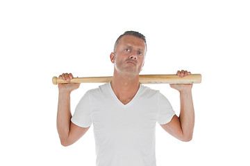 Image showing Angry looking man with bat