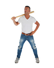 Image showing Angry looking man with bat