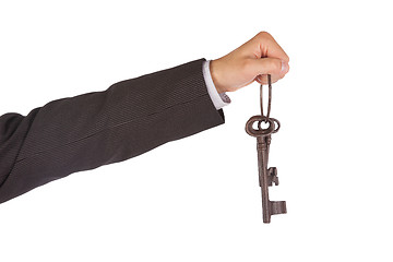 Image showing Man in suit giving old keys to a house