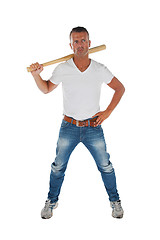 Image showing Angry looking man with bat