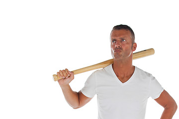 Image showing Angry looking man with bat