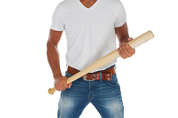 Image showing Angry looking man with bat