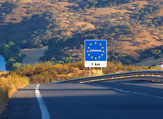 Image showing Road sign on the border, Spain