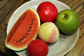 Image showing Bowl of plastic fruit