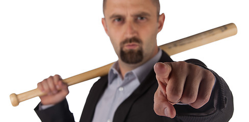 Image showing Angry looking man with bat