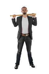Image showing Angry looking man with bat