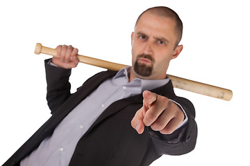 Image showing Angry looking man with bat