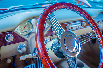 Image showing classic car steering wheel dashboard