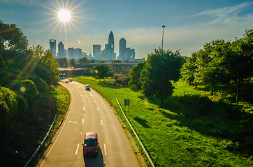 Image showing sun setting over charlotte north carolina a major metropolitan c