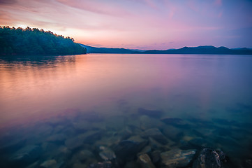 Image showing sunset during blue hour at the lake