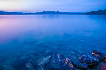 Image showing sunset during blue hour at the lake