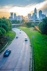 Image showing sun setting over charlotte north carolina a major metropolitan c