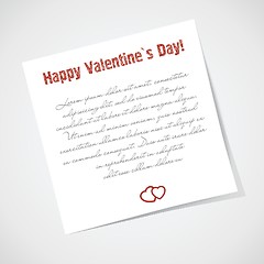 Image showing Sticky note with love text. Valentines background.