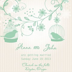 Image showing Wedding invitation with two cute birds in cages