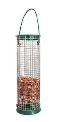 Image showing Bird feeder half full of peanuts