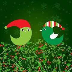 Image showing Christmas frame with holly berry leaves  background