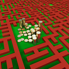 Image showing Coins money in labyrinth